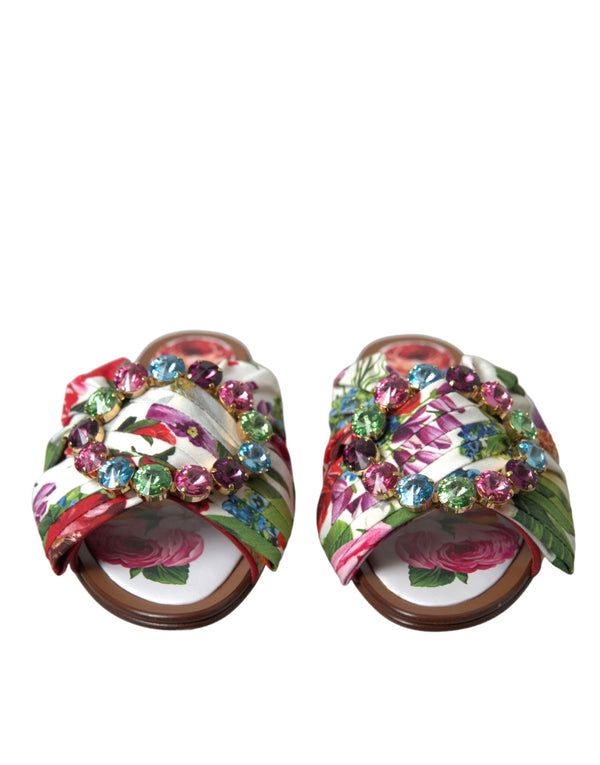 Exquisite Floral Print Flat Sandals Dolce & Gabbana
