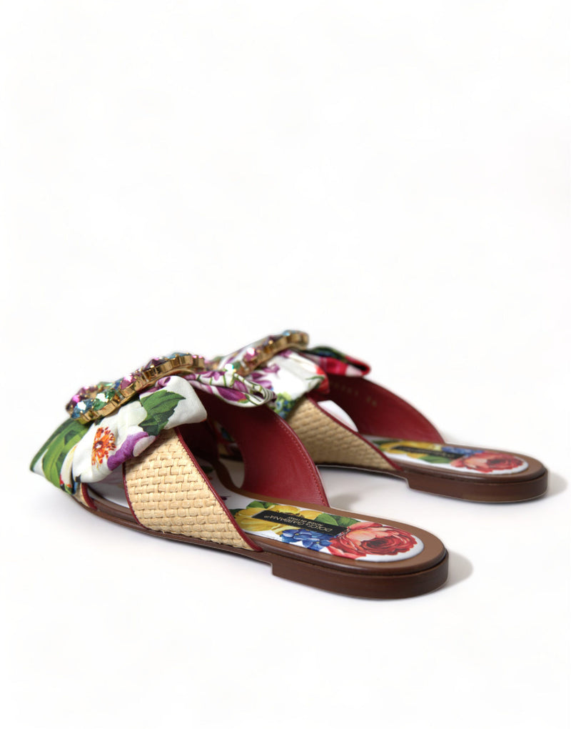 Exquisite Floral Print Flat Sandals Dolce & Gabbana