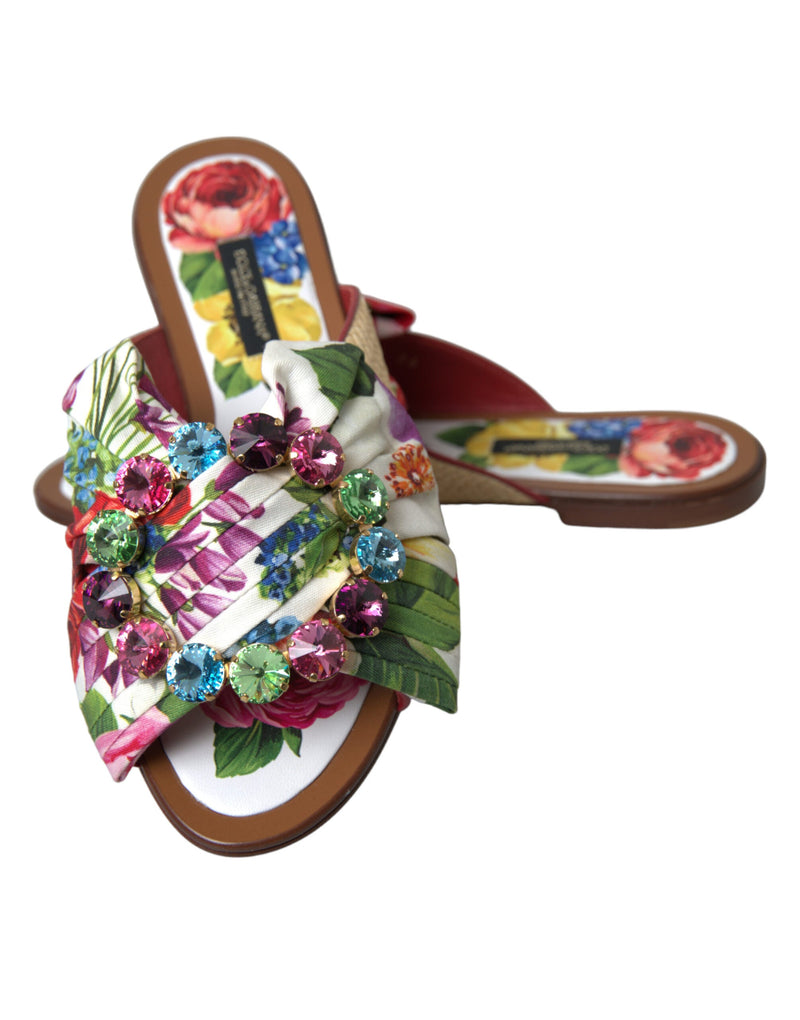 Exquisite Floral Print Flat Sandals Dolce & Gabbana