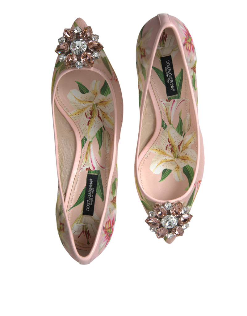 Elegant Pink Floral Crystal Pumps Dolce & Gabbana