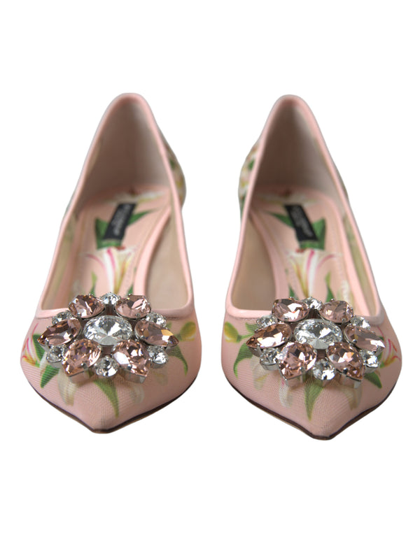 Elegant Pink Floral Crystal Pumps Dolce & Gabbana