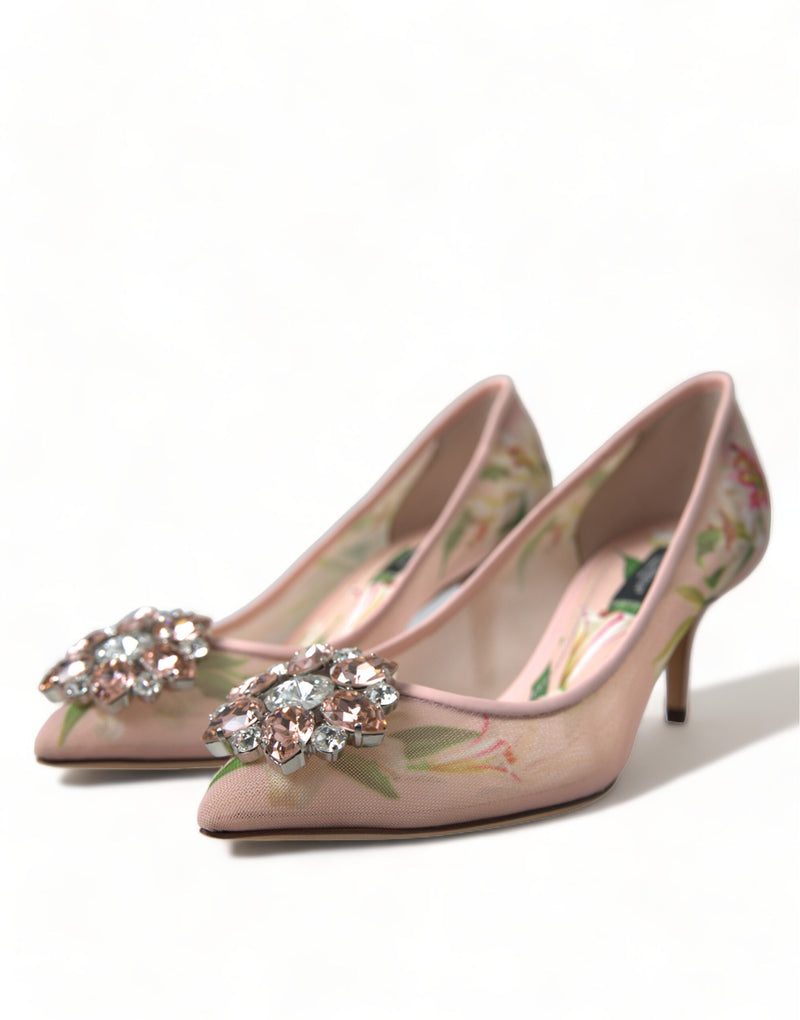 Elegant Pink Floral Crystal Pumps Dolce & Gabbana