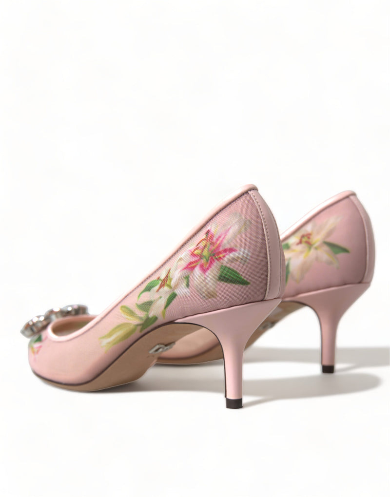 Elegant Pink Floral Crystal Pumps Dolce & Gabbana