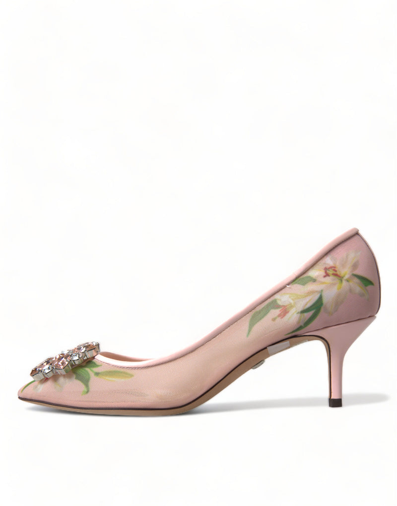 Elegant Pink Floral Crystal Pumps Dolce & Gabbana