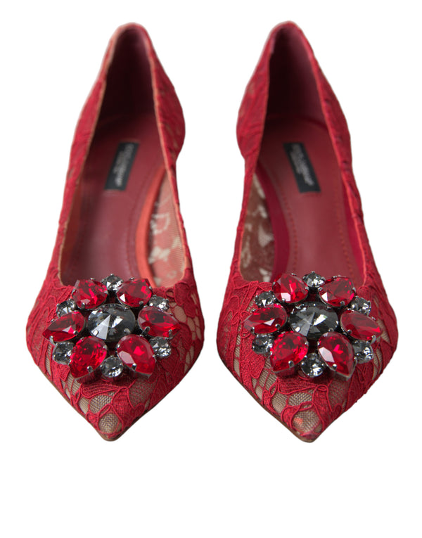 Radiant Red Lace Heels with Crystals Dolce & Gabbana