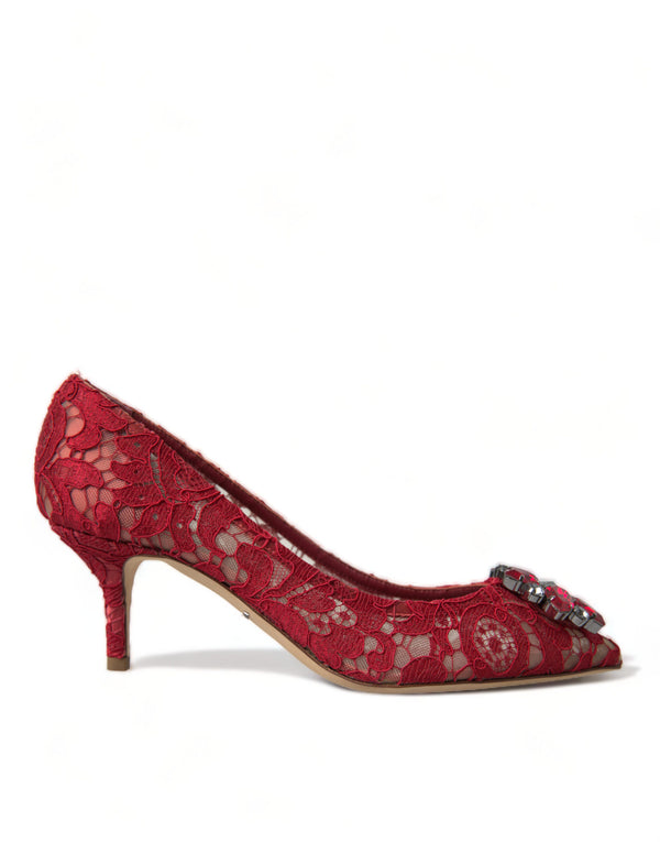 Radiant Red Lace Heels with Crystals Dolce & Gabbana