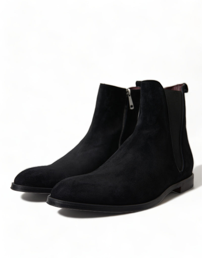 Elegant Black Velvet Mid-Calf Boots Dolce & Gabbana