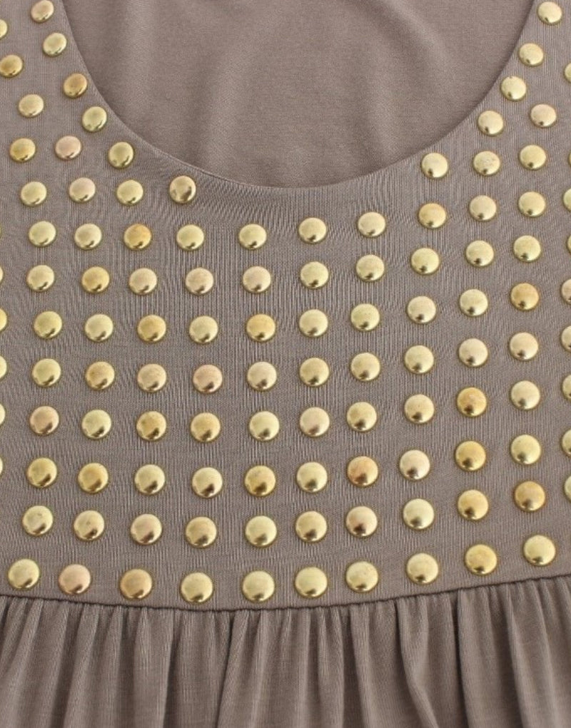 Studded Sheath Knee-Length Dress in Beige Roccobarocco