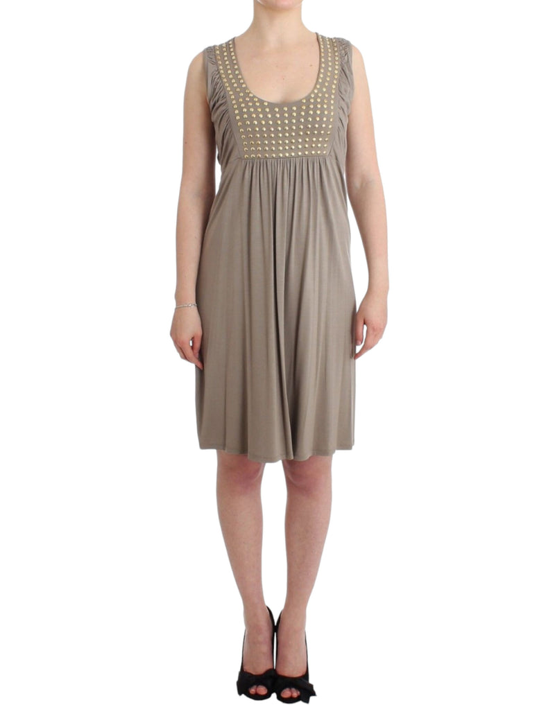Studded Sheath Knee-Length Dress in Beige Roccobarocco