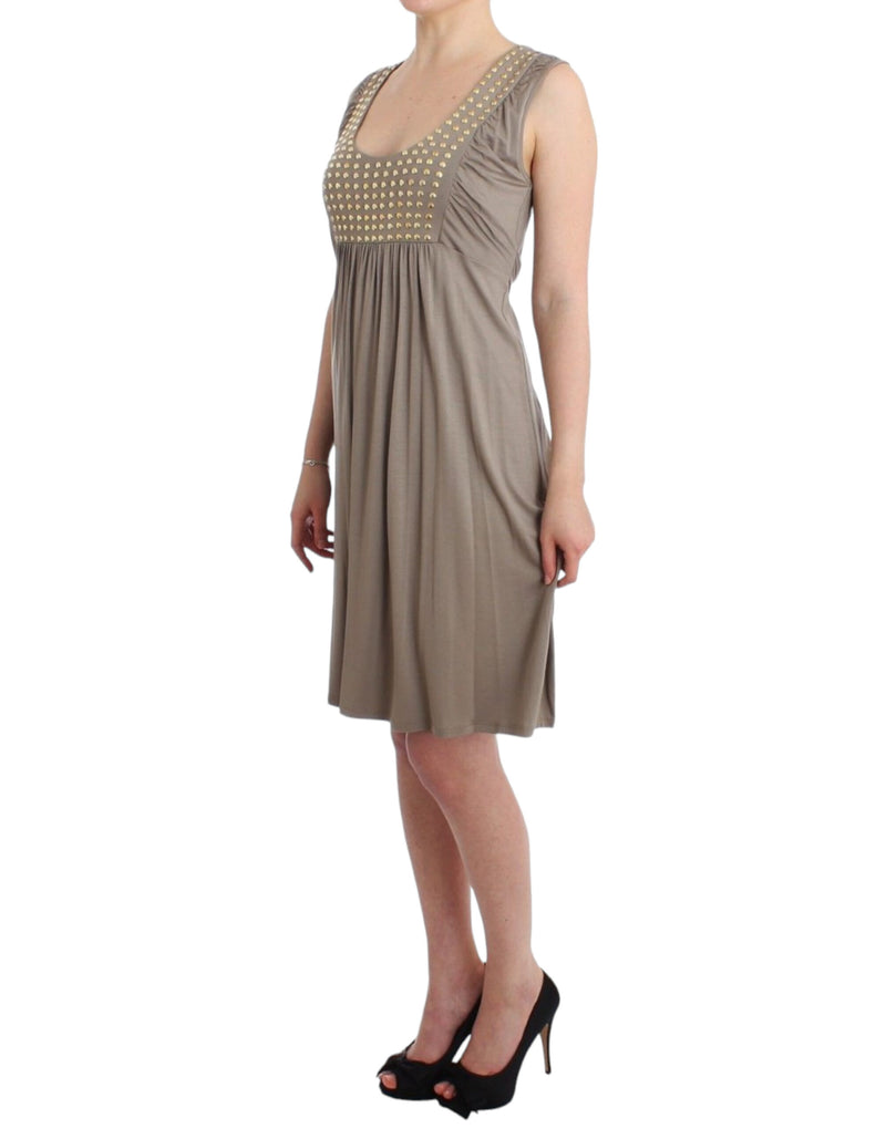 Studded Sheath Knee-Length Dress in Beige Roccobarocco