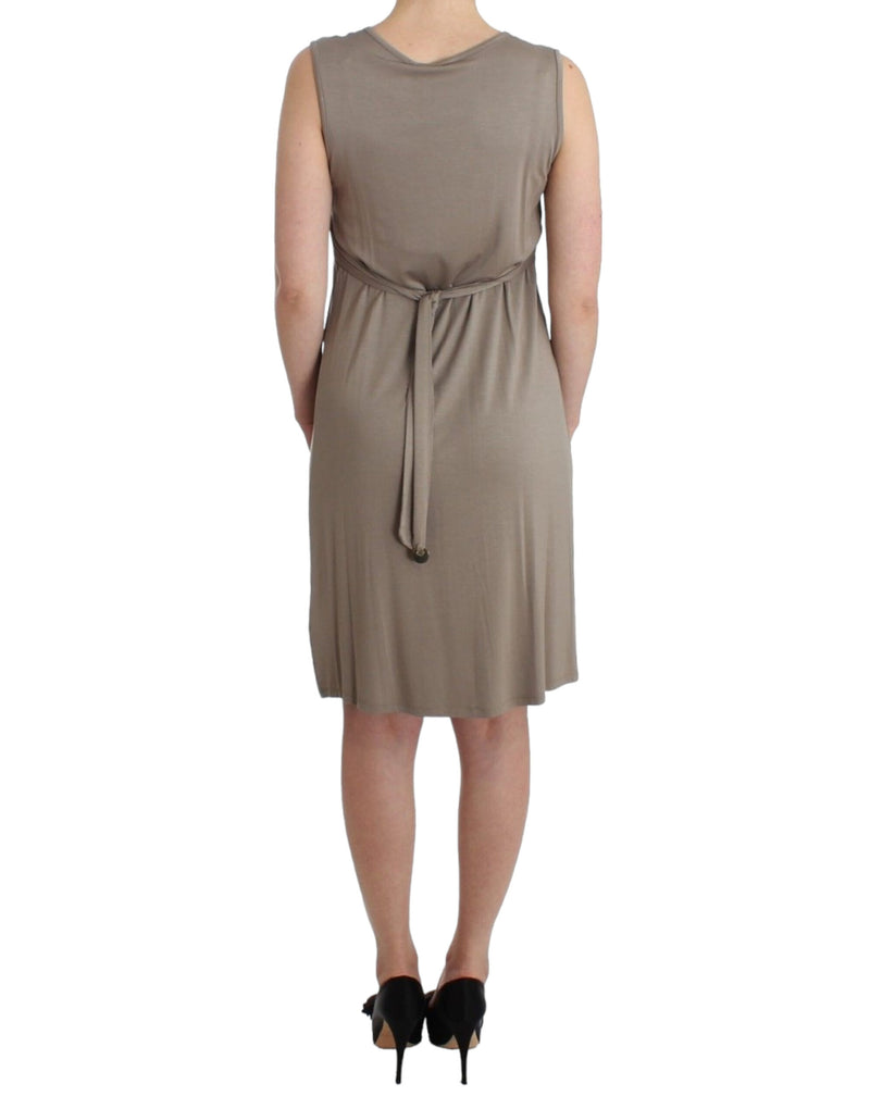 Studded Sheath Knee-Length Dress in Beige Roccobarocco