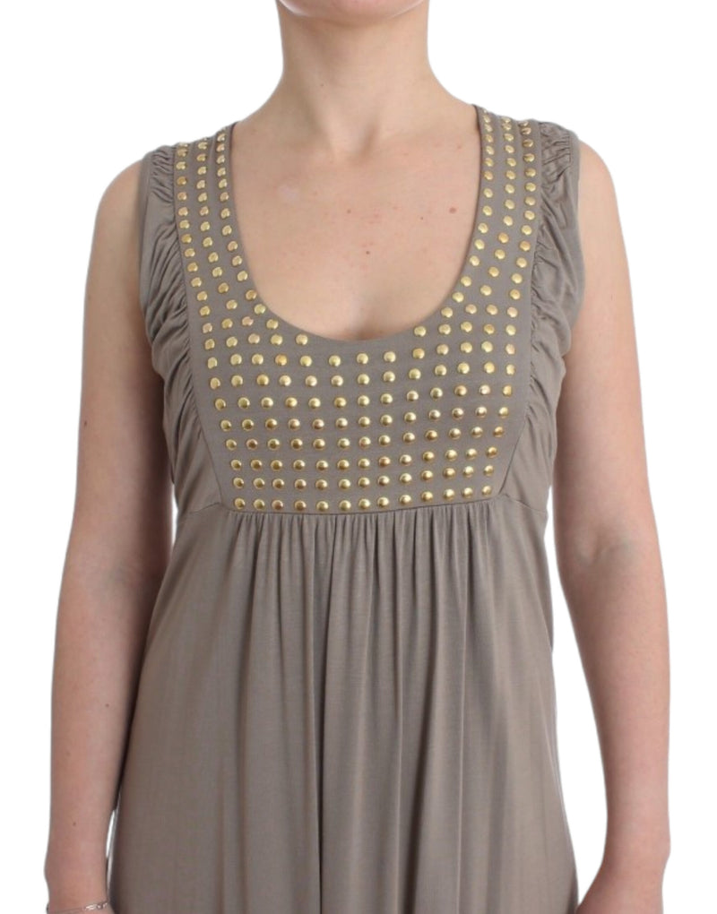 Studded Sheath Knee-Length Dress in Beige Roccobarocco