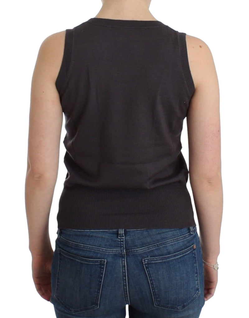 Elegant Sleeveless Brown Knit Top John Galliano