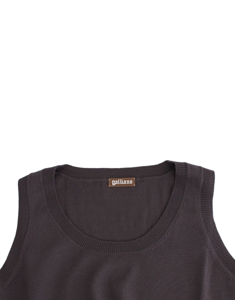 Elegant Sleeveless Brown Knit Top John Galliano