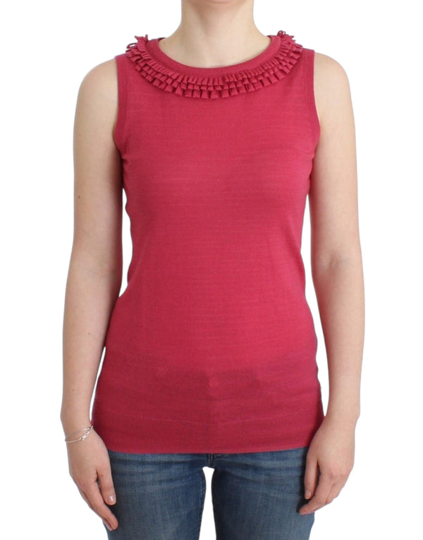 Elegant Pink Sleeveless Wool Knit Top John Galliano