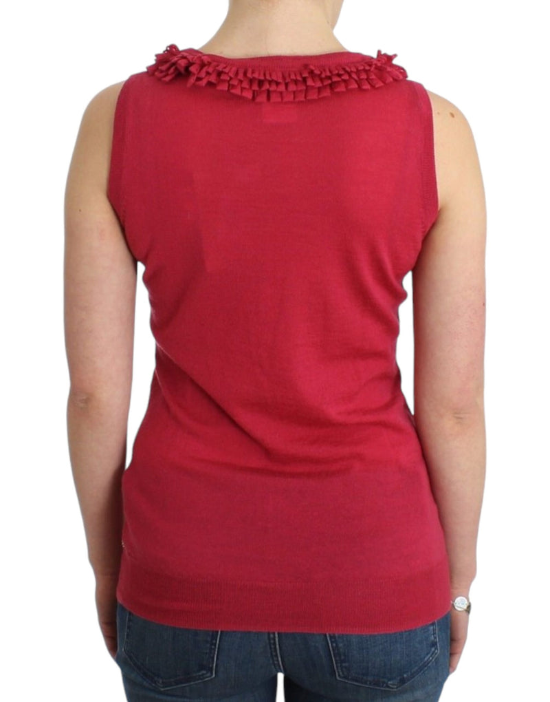 Elegant Pink Sleeveless Wool Knit Top John Galliano