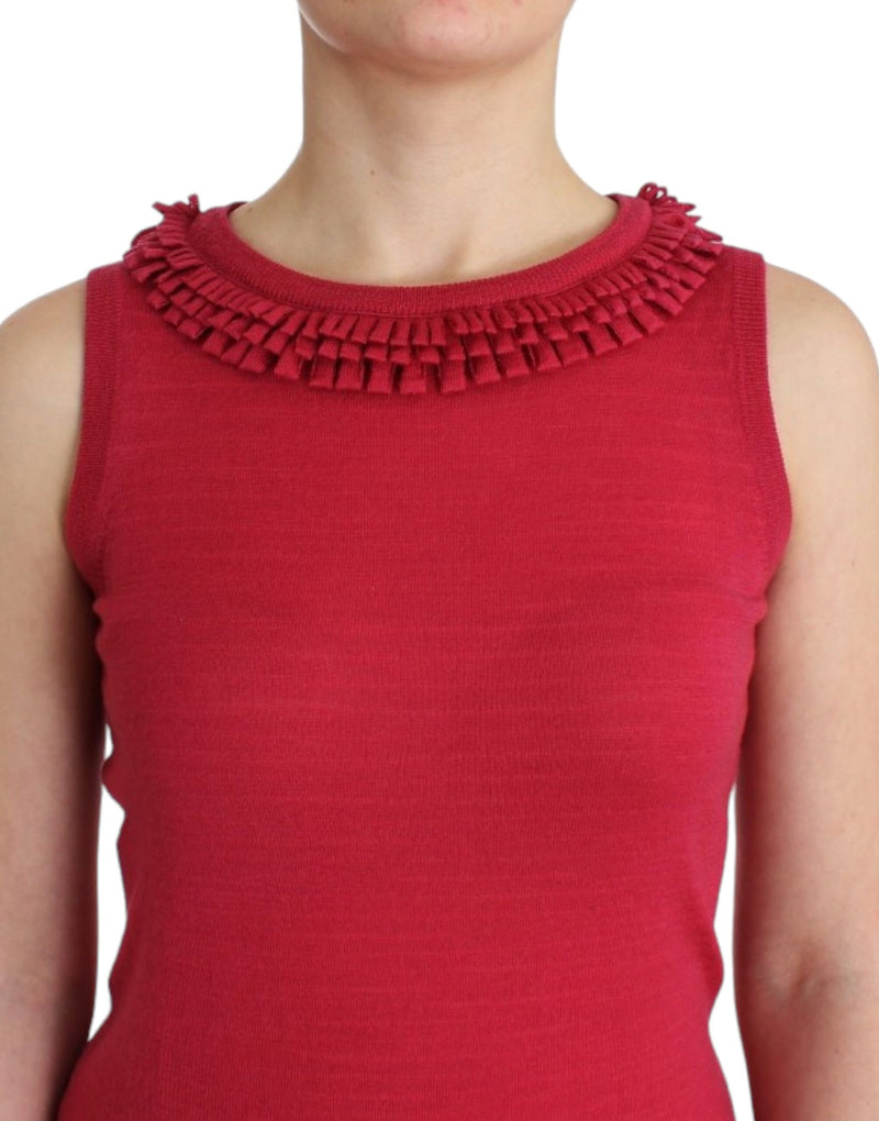 Elegant Pink Sleeveless Wool Knit Top John Galliano