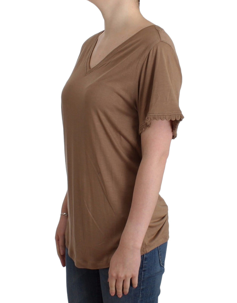 Elegant Short-Sleeved Brown Rayon Top John Galliano