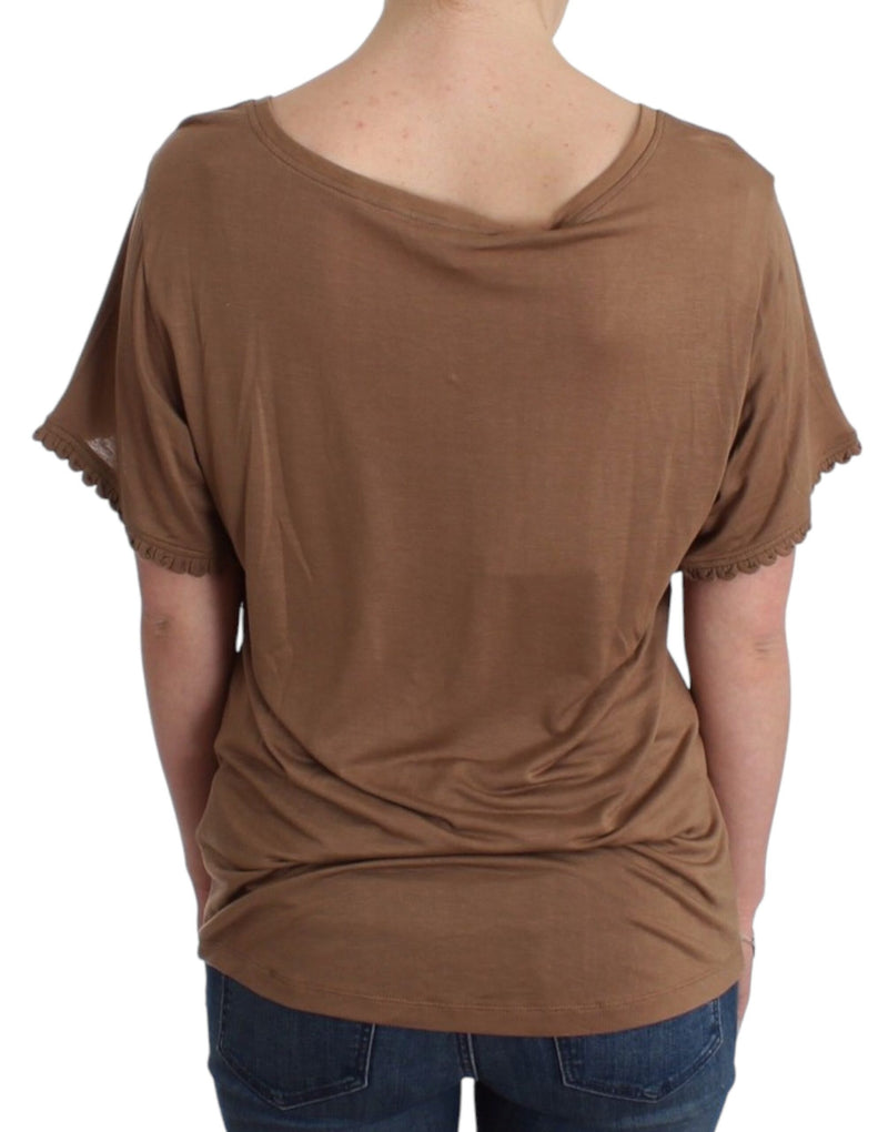 Elegant Short-Sleeved Brown Rayon Top John Galliano