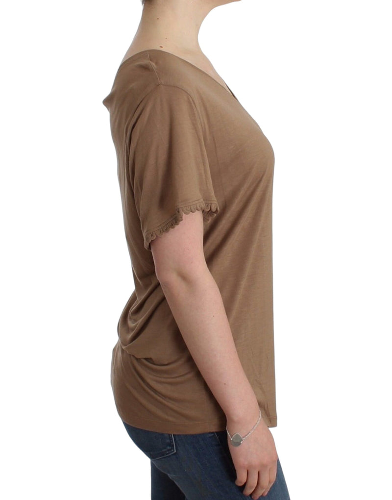 Elegant Short-Sleeved Brown Rayon Top John Galliano