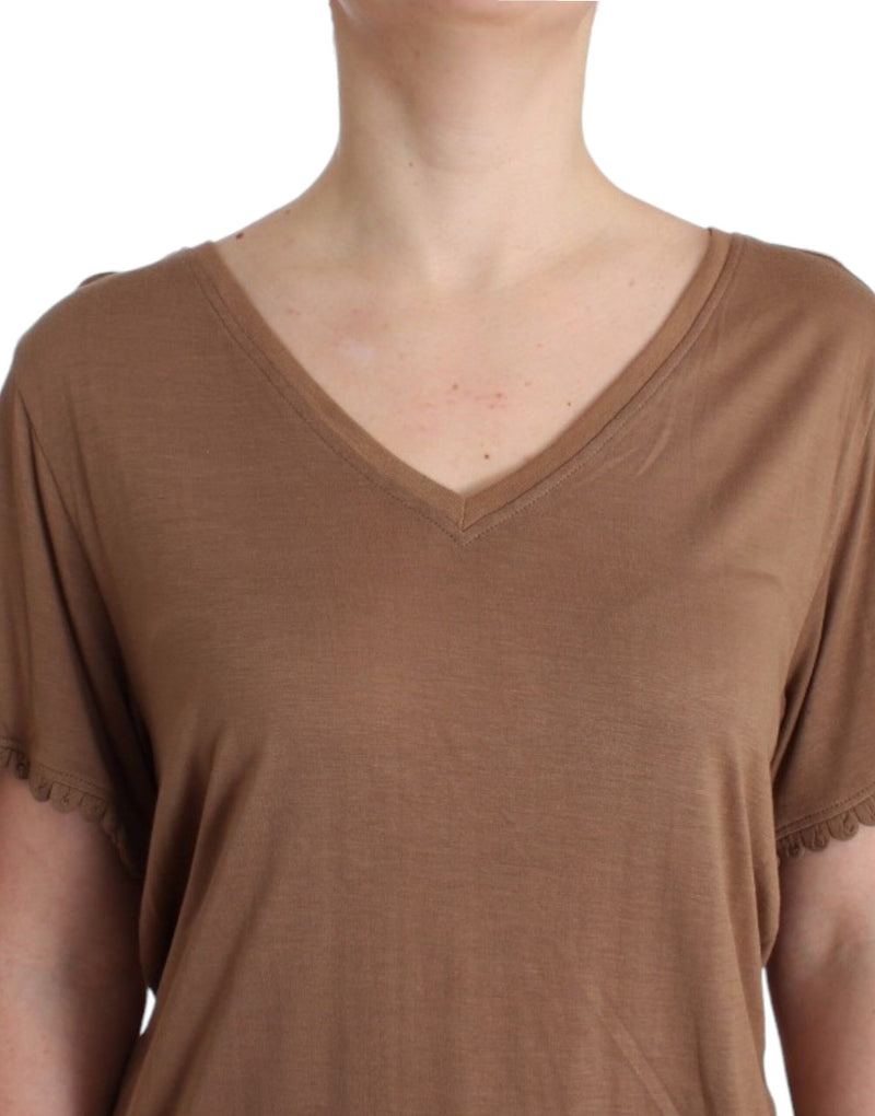 Elegant Short-Sleeved Brown Rayon Top John Galliano