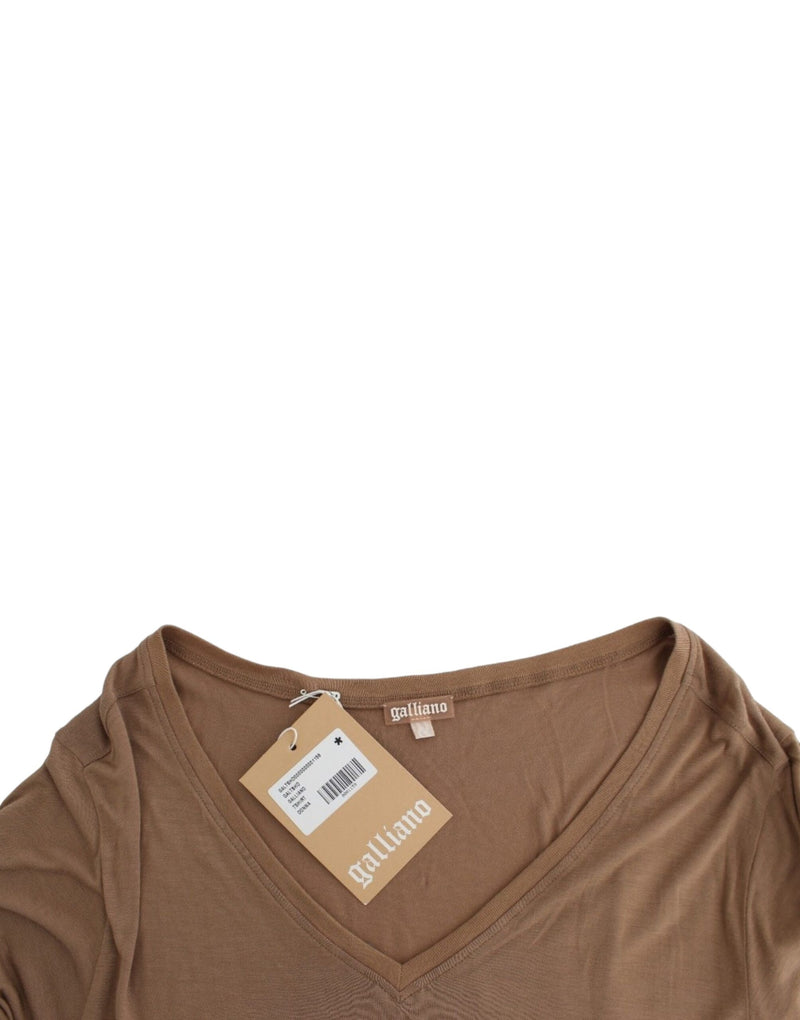 Elegant Short-Sleeved Brown Rayon Top John Galliano