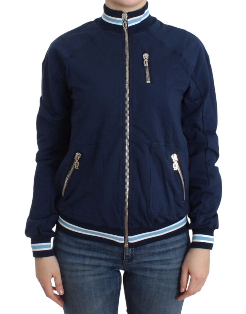 Chic Blue Zip Cardigan with Logo Detail John Galliano
