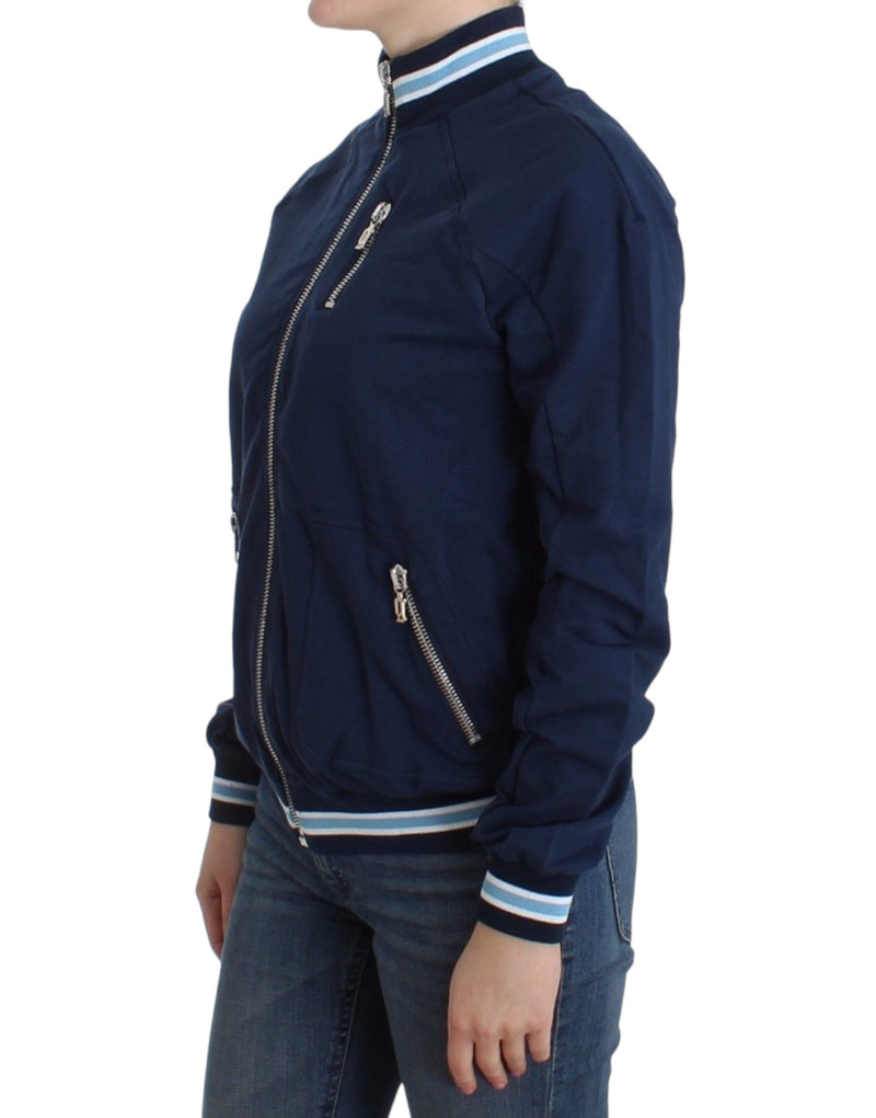 Chic Blue Zip Cardigan with Logo Detail John Galliano