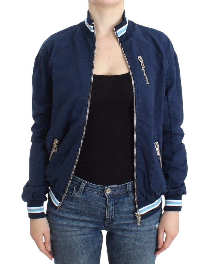Chic Blue Zip Cardigan with Logo Detail John Galliano