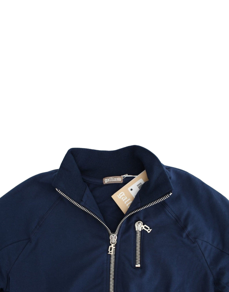 Chic Blue Zip Cardigan with Logo Detail John Galliano
