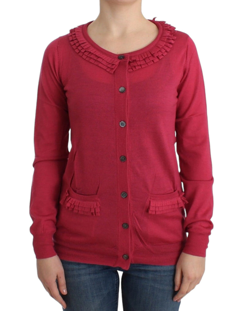 Ruffle Detail Wool Cardigan in Pink John Galliano