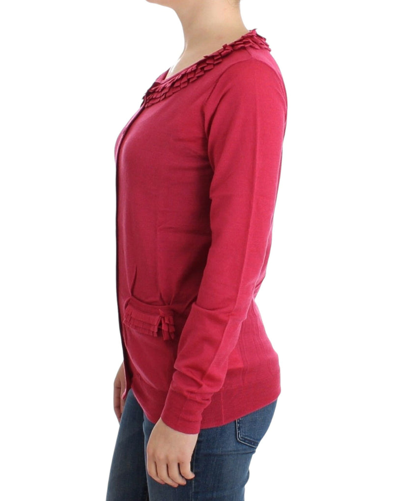 Ruffle Detail Wool Cardigan in Pink John Galliano