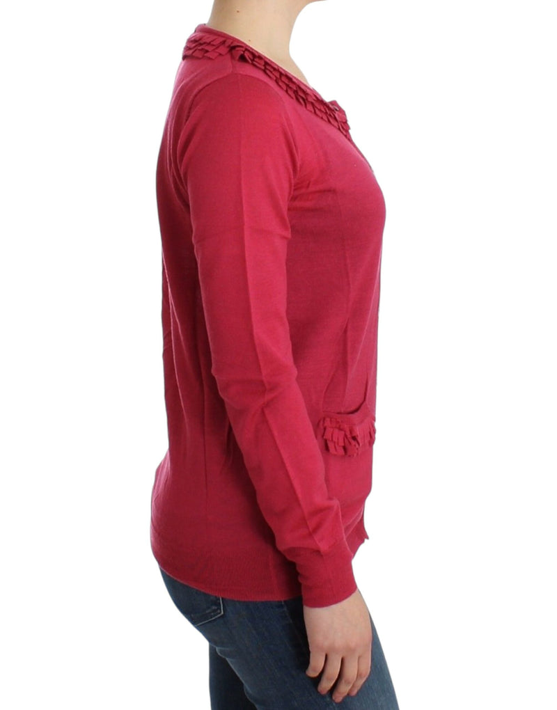 Ruffle Detail Wool Cardigan in Pink John Galliano