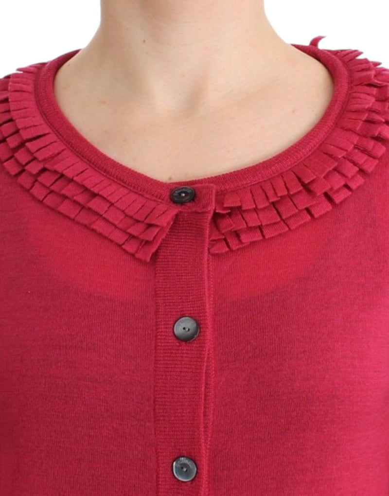 Ruffle Detail Wool Cardigan in Pink John Galliano