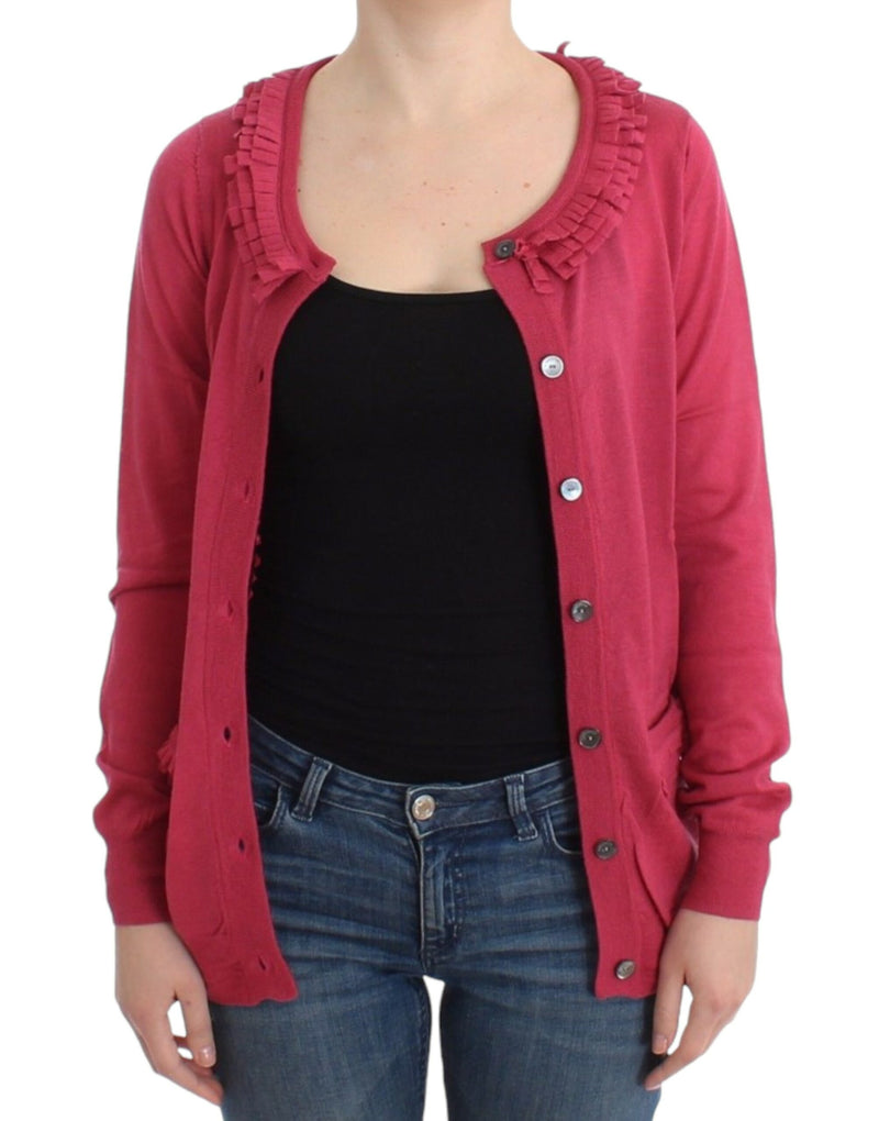 Ruffle Detail Wool Cardigan in Pink John Galliano