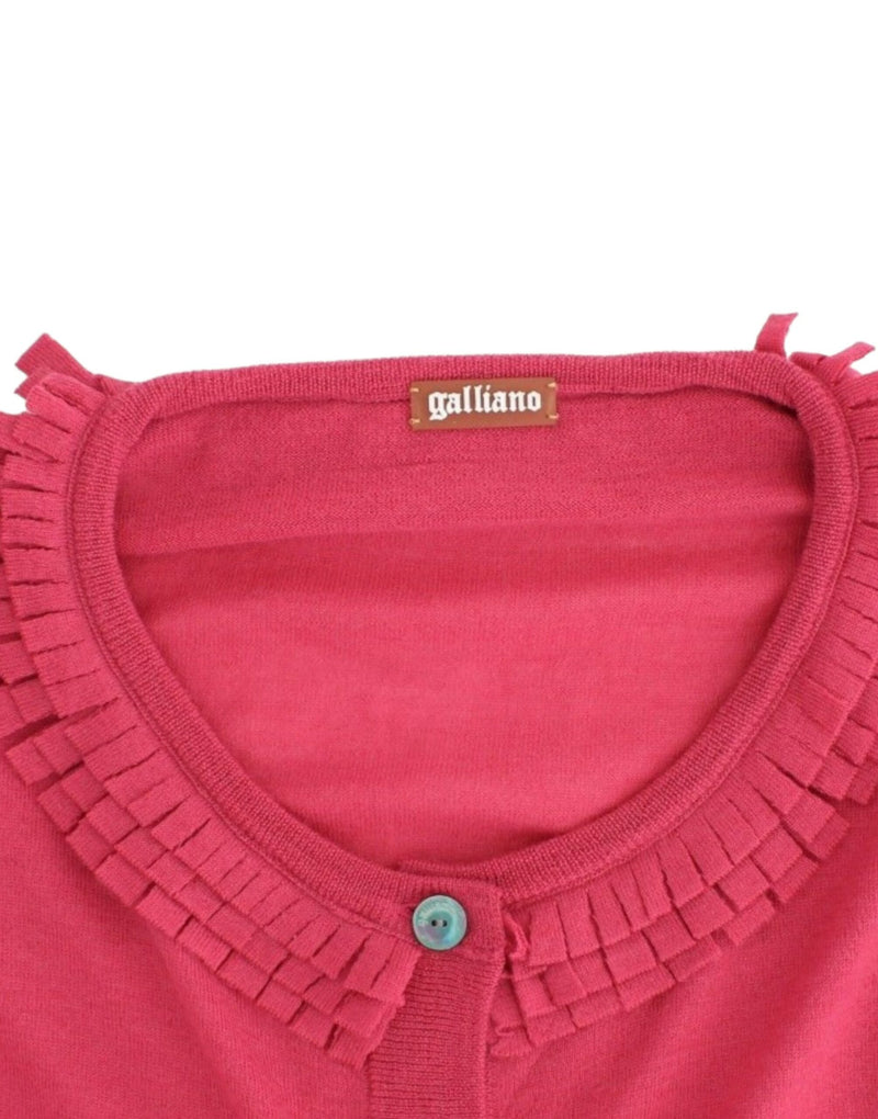Ruffle Detail Wool Cardigan in Pink John Galliano