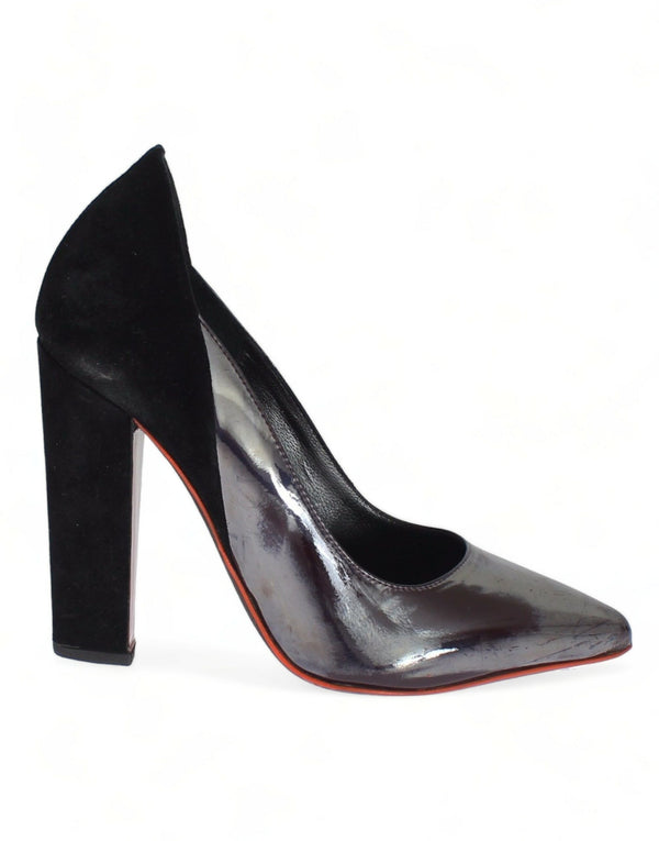 Chic Metallic Gray Leather Pumps Cédric Charlier