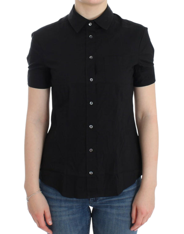 Elegant Black Cotton Stretch Shortsleeve Blouse John Galliano