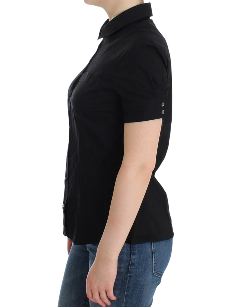 Elegant Black Cotton Stretch Shortsleeve Blouse John Galliano