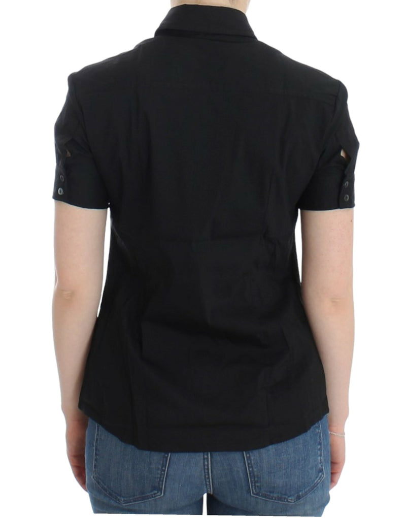 Elegant Black Cotton Stretch Shortsleeve Blouse John Galliano