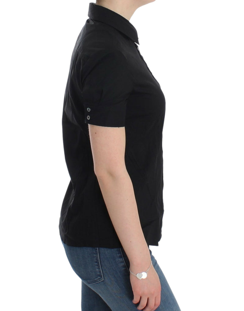 Elegant Black Cotton Stretch Shortsleeve Blouse John Galliano