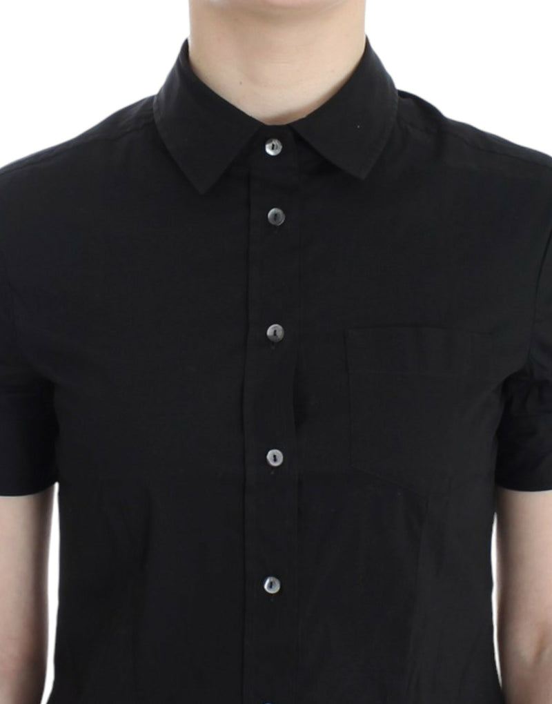 Elegant Black Cotton Stretch Shortsleeve Blouse John Galliano