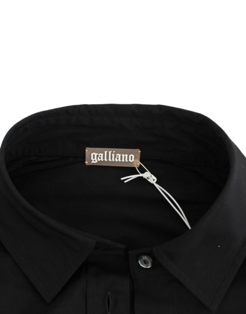 Elegant Black Cotton Stretch Shortsleeve Blouse John Galliano