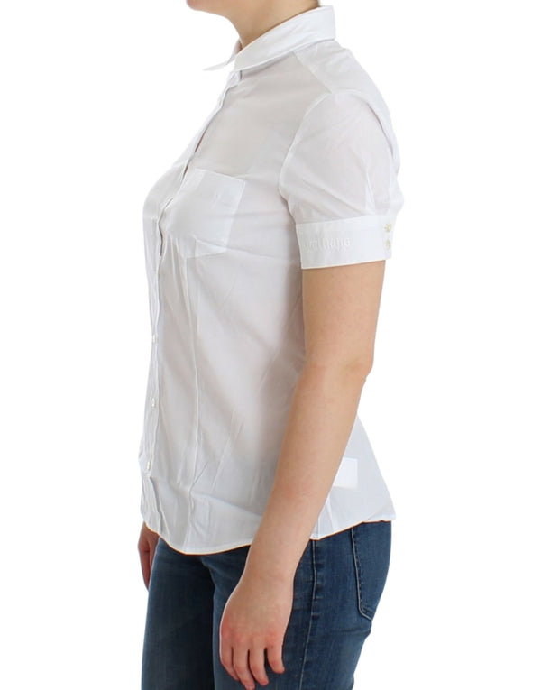 Chic White Cotton Blend Shortsleeve Blouse John Galliano