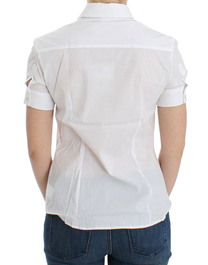 Chic White Cotton Blend Shortsleeve Blouse John Galliano