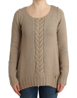 Elegant Beige Knitted Crew Neck Sweater Cavalli