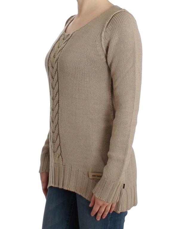 Elegant Beige Knitted Crew Neck Sweater Cavalli