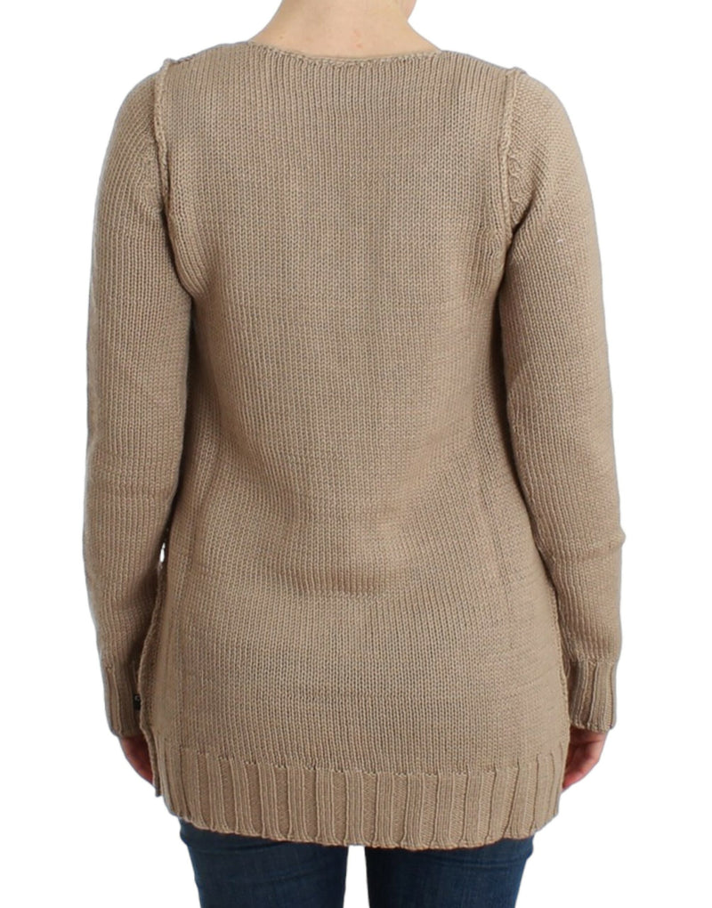 Elegant Beige Knitted Crew Neck Sweater Cavalli