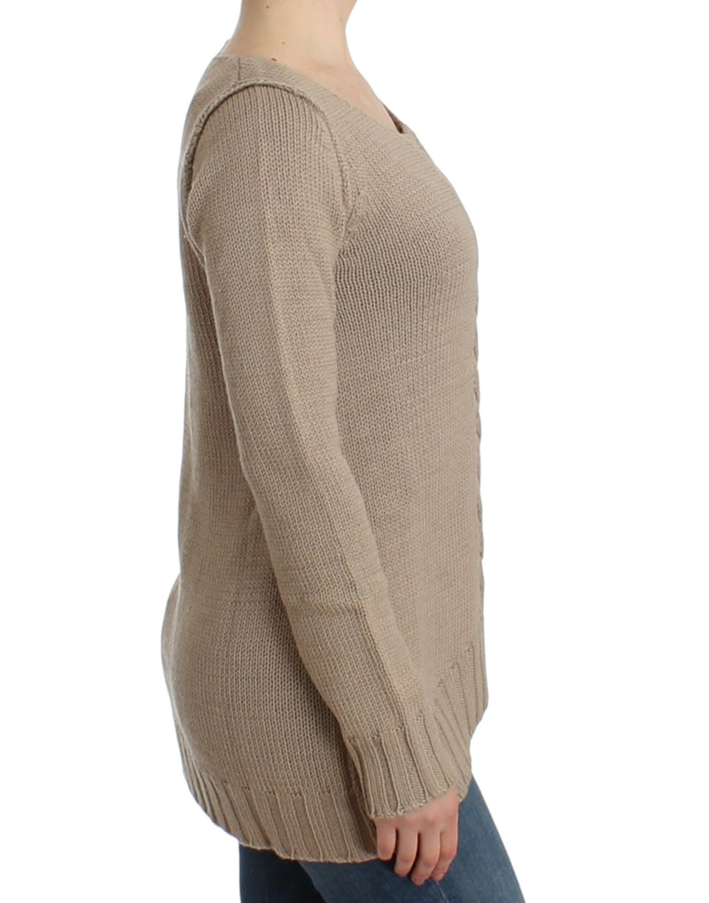 Elegant Beige Knitted Crew Neck Sweater Cavalli