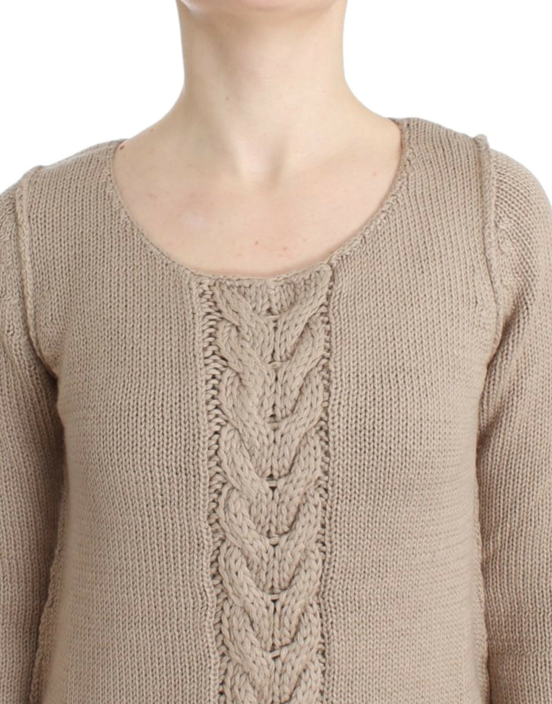 Elegant Beige Knitted Crew Neck Sweater Cavalli